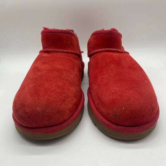UGG Ultra Mini Red Classic Booties Leather Ankle Boots Winter Women's size 9 - Picture 4 of 11
